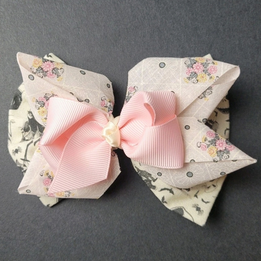 Hair Bow 5" Nightmare Before Christmas Pink Whimsigoth Ribbon Fabric Clip Floral - Picture 2 of 12